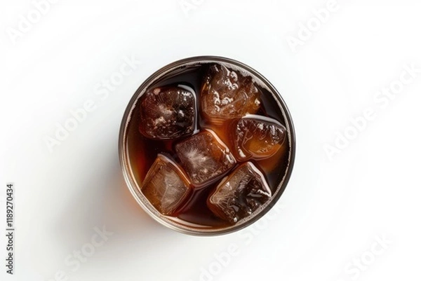 Fototapeta High Definition Visual of Americano Black Coffee of Ice Top View on White Back Ground