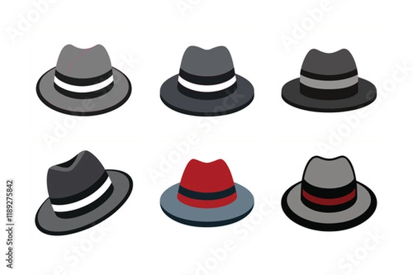 Fototapeta 6-bundle template of different fedora hat
