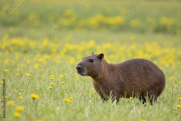 Obraz Capybara in a Blurred Tropical Landscape