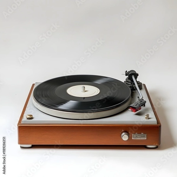 Fototapeta Vintage Turntable on Plain White Background for Audio Entertainment and Music Listening