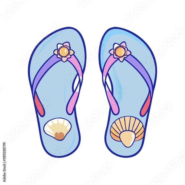 Fototapeta flip flops with seashells icon, flip flops with seashells vector
