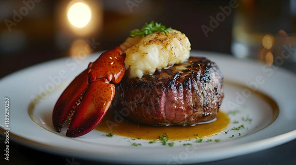 Fototapeta Savor the Moment: Grilled Filet Mignon with Lobster Tail