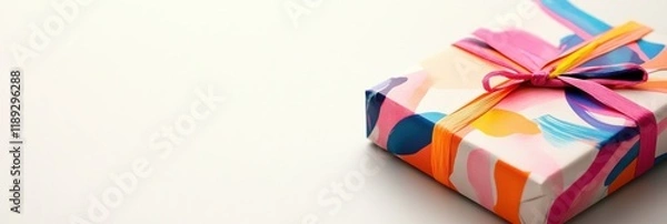 Fototapeta Colorful recycled paper gift box on plain background with space for text and decoration ideas