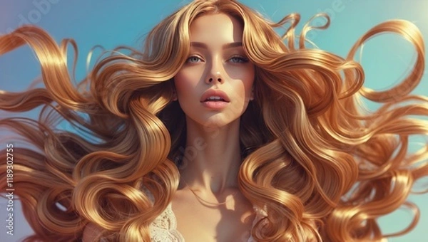 Fototapeta Wavy light brown hair with shiny curls background