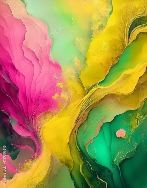 Obraz Abstract image　ビビットな春のカラーのアルコールインクアート２