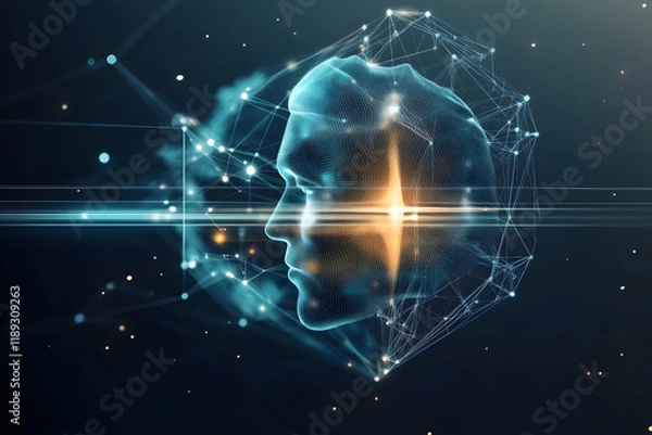 Fototapeta Digital Brain, Network, Data,  Abstract Mind, glowing, future, technology, connection, concept