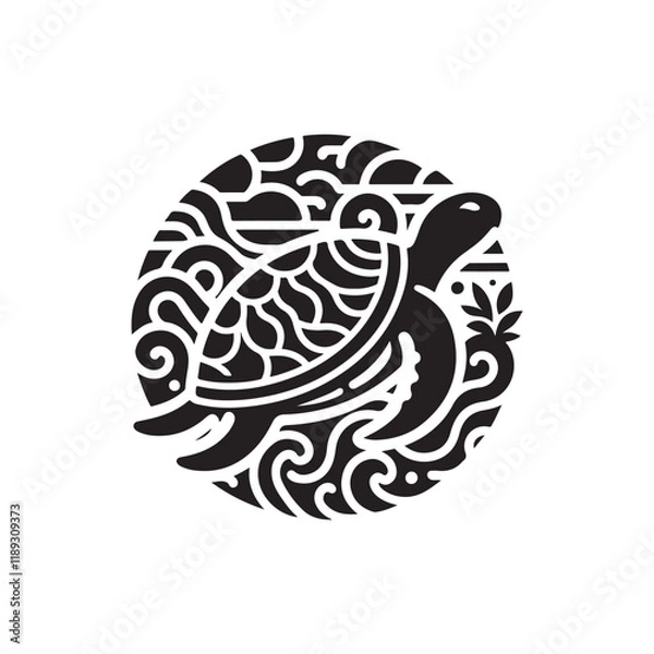 Obraz Black Color Turtle silhouette design Vector Illustration, Solid White Background 12.eps