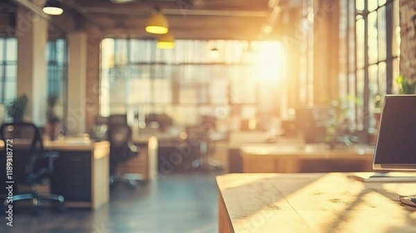 Fototapeta Vintage Style Blurred Office Background with Retro Filter Effect