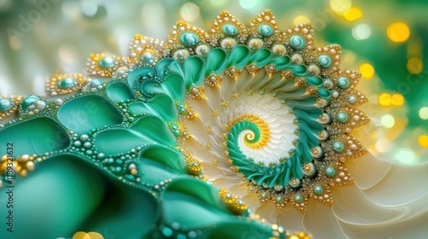 Fototapeta Colorful Abstract Spiral Design with Green and Gold Accents