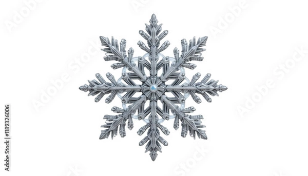 Obraz Detailed Symmetrical Snowflake with Intricate Patterns on Transparent Background