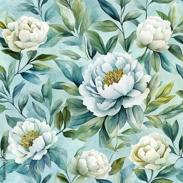 Obraz Pastel Green Watercolor Floral Pattern with Peony Flowers
Elegant Watercolor Style Peony Blossoms on Soft Green Background
Nature-Inspired Pastel Green Floral Design with Watercolor Texture
