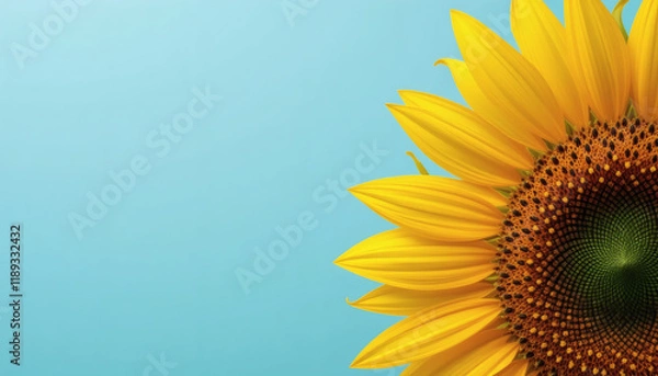 Obraz Large Sunflower on Left with Expansive Blue Background
