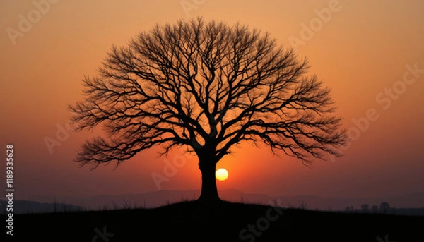 Obraz Silhouette of a Leafless Tree Against a Vibrant Sunset