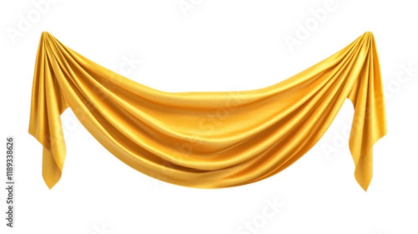 Fototapeta Golden Drapery Fabric Swags Elegant  Curtain Design,  Luxurious Textile Texture