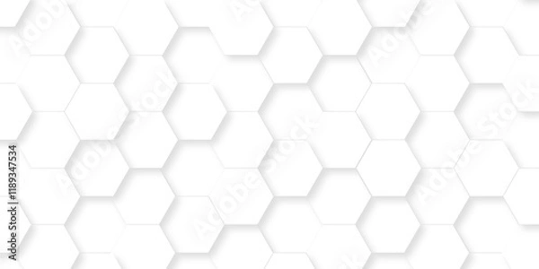 Obraz Minimal white hexagonal hexagon modern technology creative emboss light honeycomb polygonal web. abstract geometric science and mosaic tile with template texture background.