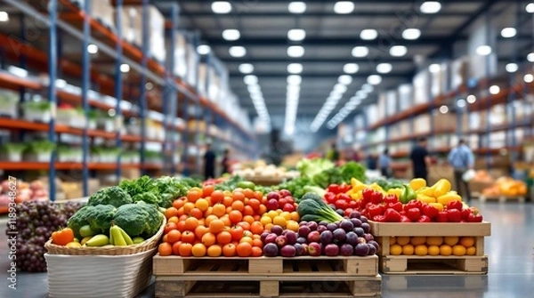 Obraz Fruits and vegetables in warehouse, fresh produce storage