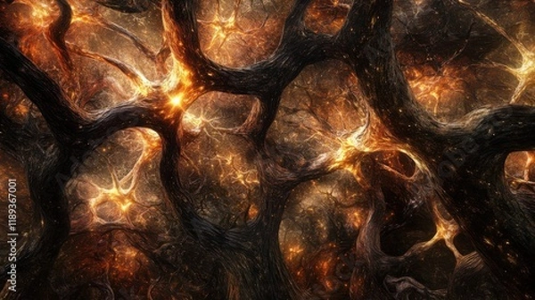 Obraz Abstract neural network with fiery tones