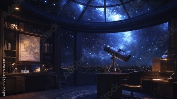Obraz Modern observatory with telescope and panoramic starry sky