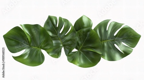 Fototapeta Horizontal Composition of Tropical Green Monstera Leaves Display