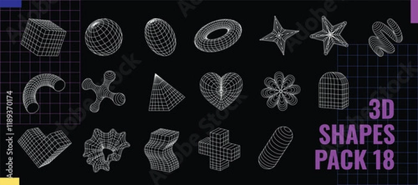 Fototapeta Wireframes vector 3d shapes pack. Abstract geometric linear 3D objects. 3D pack includes stars, geometry forms, shapeless elements.