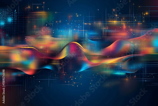 Obraz Abstract digital wave data flow; futuristic technology background; network connections; website banner