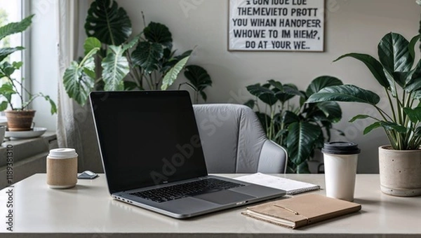 Fototapeta Remote Work Setup (Modern Home Office)