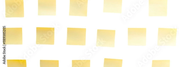 Fototapeta Blank Yellow Sticky Notes Arranged on White Background for Memo Reminder or Note Taking