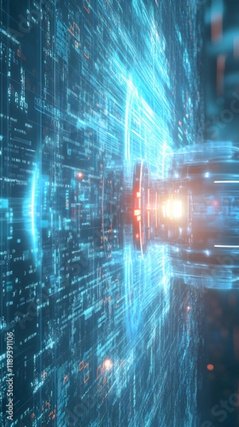 Fototapeta Data stream tunnel, digital flow, futuristic technology, abstract background, website banner