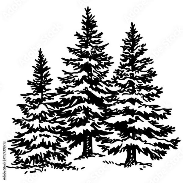 Fototapeta Tall evergreen trees covered in snow create a serene winter landscape suitable for seasonal decorations and art