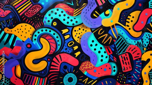Fototapeta A vibrant graffiti-inspired abstract with bold splashes of neon colors and dynamic shapes, capturing urban youth culture