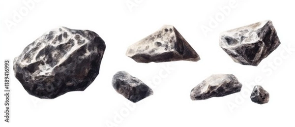 Fototapeta collection of gray rocks on white background