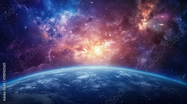 Fototapeta Breathtaking View of Earth from Space with a Vast Starry Sky Backdrop