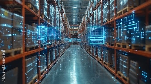 Fototapeta Warehouse Inventory: A Futuristic, Data-Driven Visual