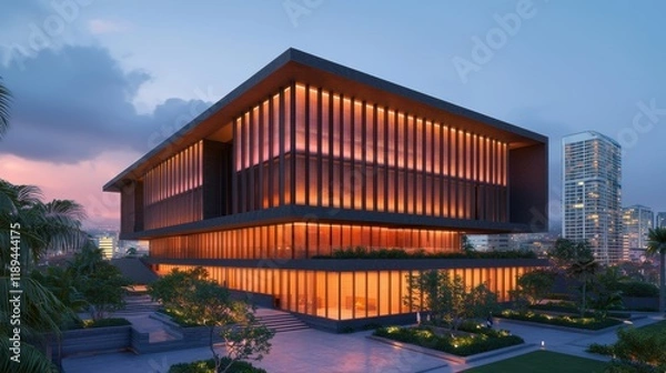 Obraz Modern Cultural Center with Dynamic Exteriors at Dusk
