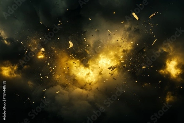 Fototapeta smoke illuminated with yellow light on a black background