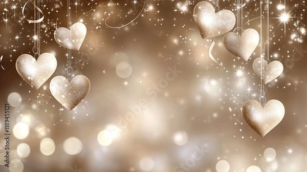 Fototapeta Heart-shaped garlands hang gracefully against a blurred backdrop, enhancing the gentle ambiance ideal for Valentine's Day moments