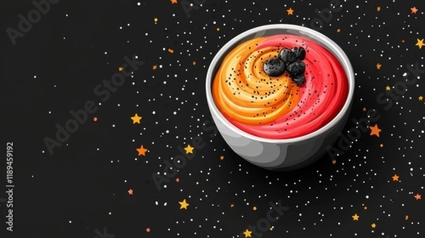 Fototapeta Whimsical smoothie bowl icon with playful dots and stars