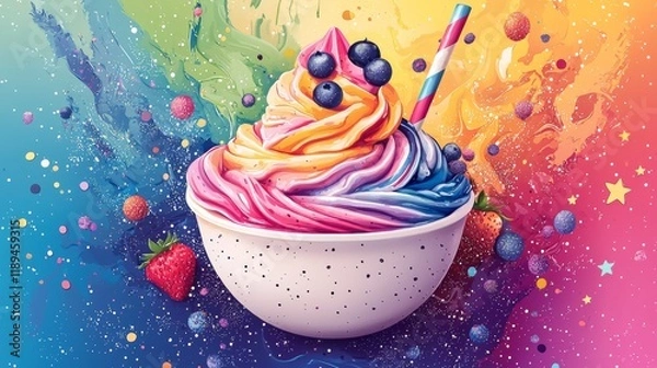 Fototapeta Whimsical smoothie bowl icon with playful dots and stars