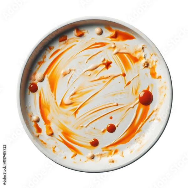 Fototapeta Dirty White Plate with Oil and Smeared Sauce isolated on transparent background