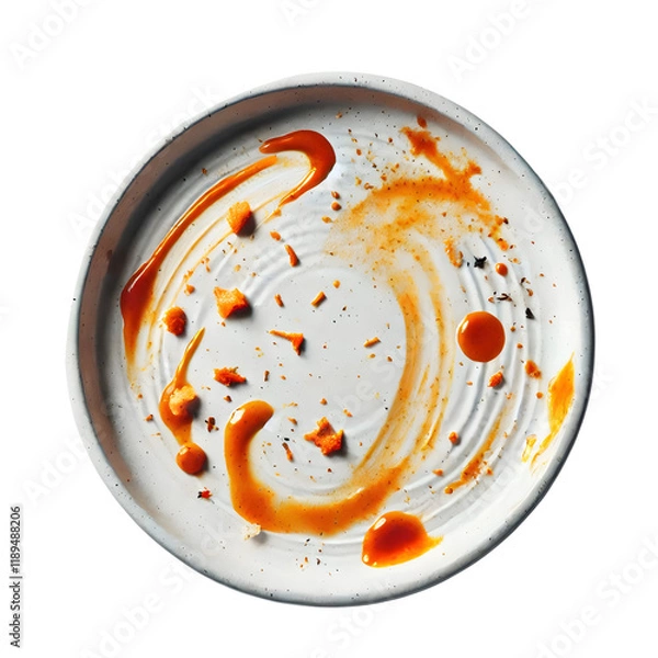 Fototapeta Dirty White Plate with Oil and Smeared Sauce isolated on transparent background