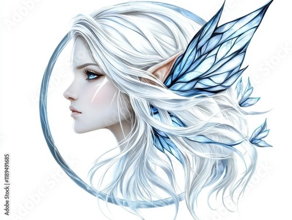 Fototapeta Ethereal Fantasy Portrait of a Winter Fairy with Ice Wings