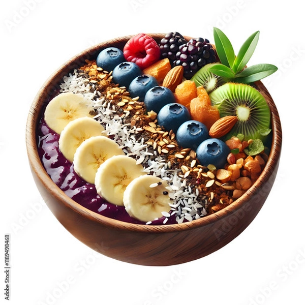 Fototapeta Bowl of acai with topping isolated on transparent background