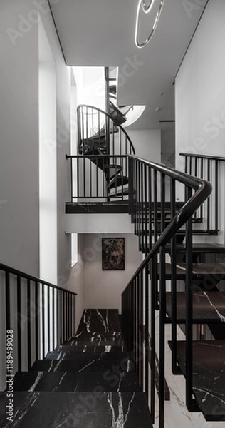 Fototapeta black marble staircase in private house