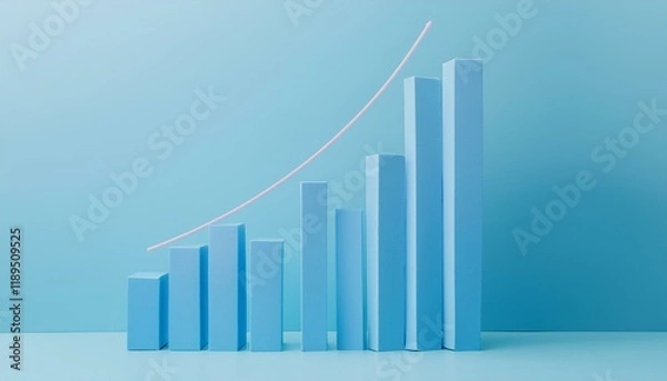 Fototapeta 3D bar graph showing market growth rate, 3D display of rising graph