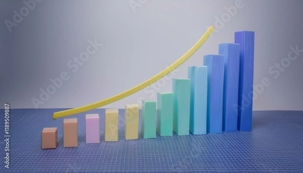 Fototapeta 3D bar graph showing market growth rate, 3D display of rising graph