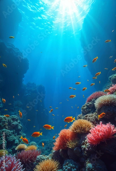 Obraz Coral reef with colorful fish swimming among the corals