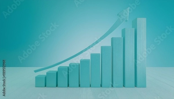 Fototapeta 3D bar graph showing market growth rate, 3D display of rising graph