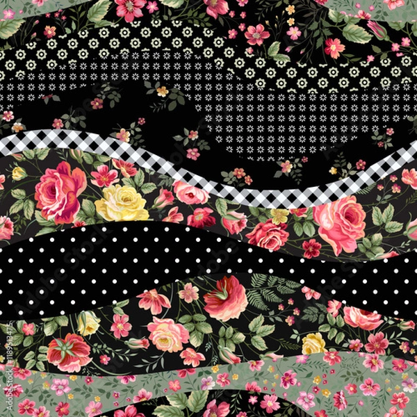 Obraz seamless floral patchwork pattern with roses.eps