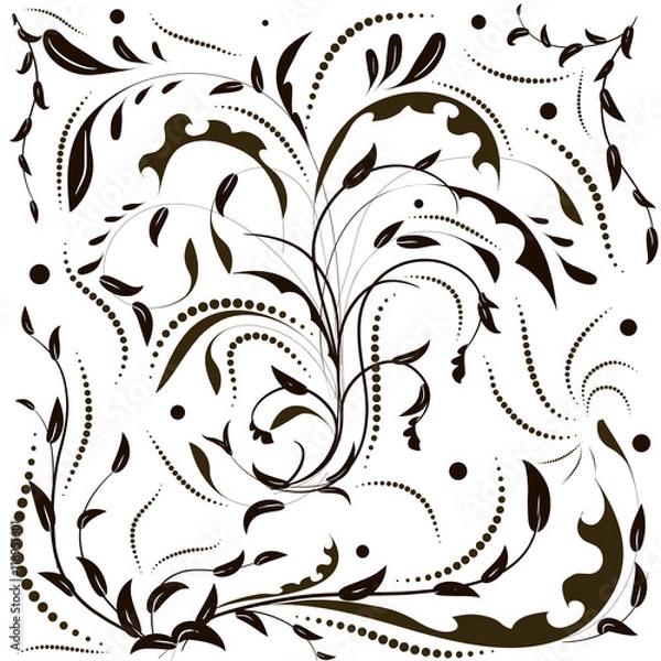Obraz Floral design element with swirling leaves, flowers. Can be used as a background, decor, decoupage, textile, invitation.