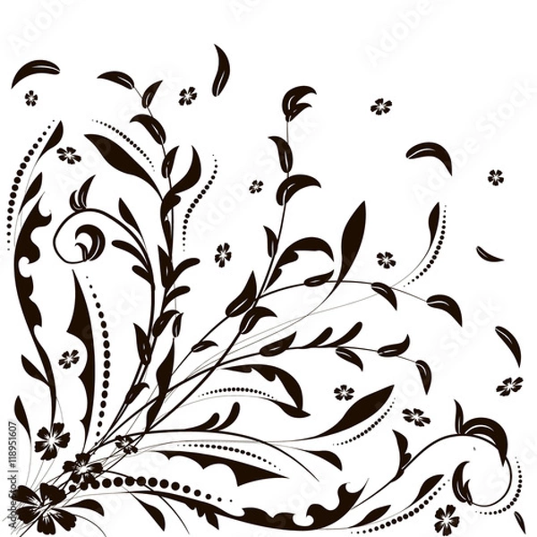 Obraz Floral design element with swirling leaves, flowers. Can be used as a background, decor, decoupage, textile, invitation.